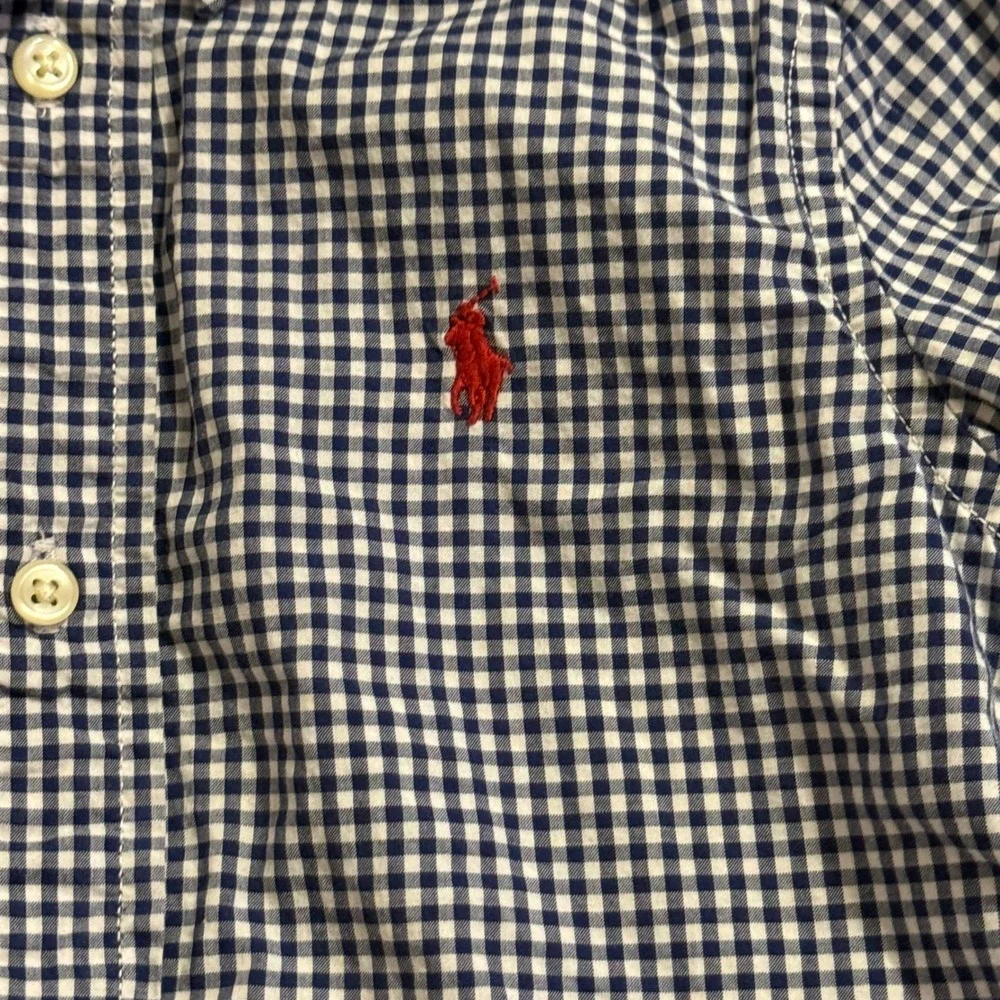 Ralph Lauren Boys Navy Blue Gingham Check Long Sleeve Button Down Shirt 2T